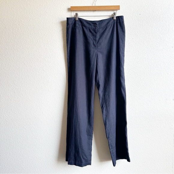 Eileen Fisher Pants - Eileen Fisher Linen Navy Blue Wide Leg Trouser Pant Women’s Size Medium